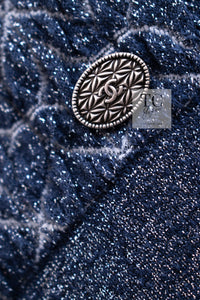 CHANEL 15C Navy Blue Metalic Silk Blend Hood Knit Tops 36 38 シャネル ネイビー ブルー ラメ ノースリーブ シルク ニット トップス パーカー 即発