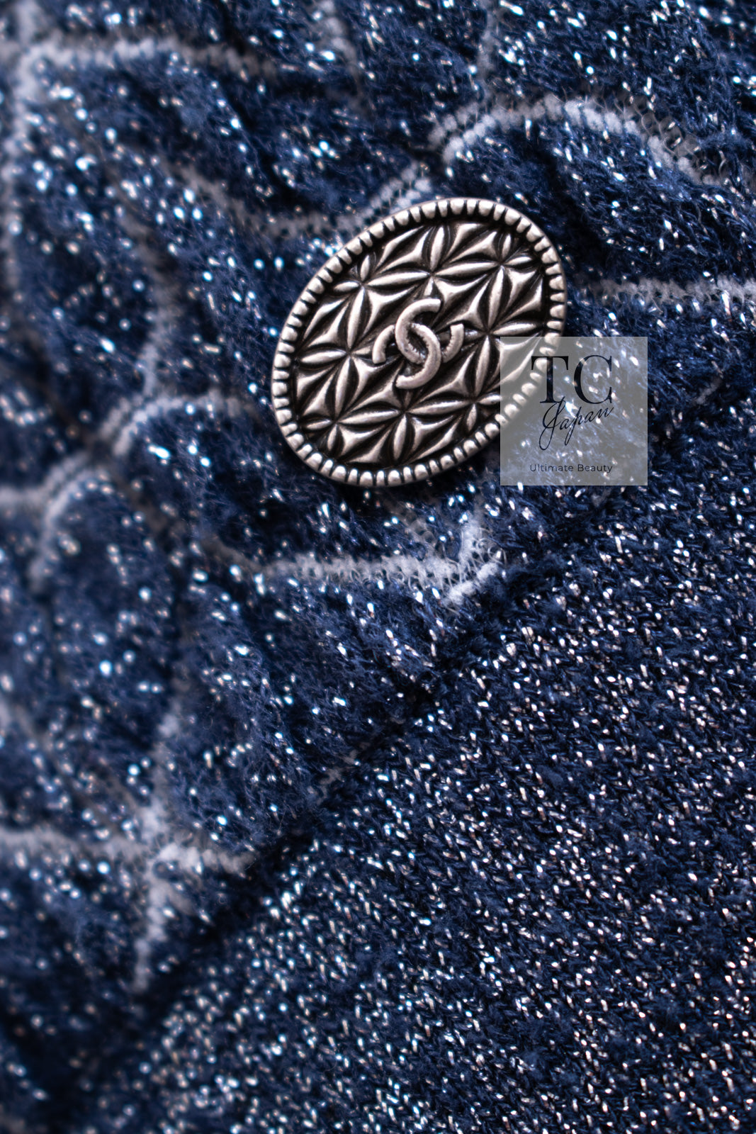 CHANEL 15C Navy Blue Metalic Silk Blend Hood Knit Tops 36 38 シャネル ネイビー ブルー ラメ ノースリーブ シルク ニット トップス パーカー 即発