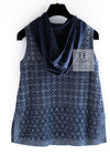 CHANEL 15C Navy Blue Metalic Silk Blend Hood Knit Tops 36 38 シャネル ネイビー ブルー ラメ ノースリーブ シルク ニット トップス パーカー 即発