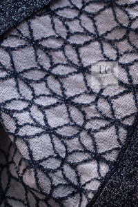 CHANEL 15C Navy Blue Metalic Silk Blend Hood Knit Tops 36 38 シャネル ネイビー ブルー ラメ ノースリーブ シルク ニット トップス パーカー 即発