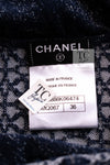 CHANEL 15C Navy Blue Metalic Silk Blend Hood Knit Tops 36 38 シャネル ネイビー ブルー ラメ ノースリーブ シルク ニット トップス パーカー 即発