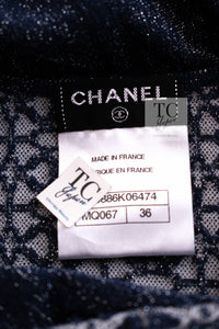 CHANEL 15C Navy Blue Metalic Silk Blend Hood Knit Tops 36 38 シャネル ネイビー ブルー ラメ ノースリーブ シルク ニット トップス パーカー 即発