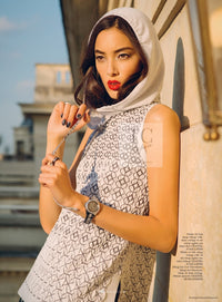 CHANEL 15C Navy Blue Metalic Silk Blend Hood Knit Tops 36 38 シャネル ネイビー ブルー ラメ ノースリーブ シルク ニット トップス パーカー 即発