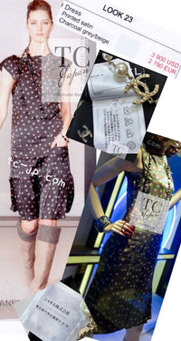 シャネル ワンピース CHANEL 12A ブラウン グレー シルク CC ロゴ 淡い COCOマークいっぱい 36