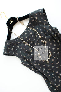 CHANEL 12A Smokey Brown Gray Silk CC Logo Dress 36 16