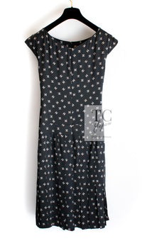 CHANEL 12A Smokey Brown Gray Silk CC Logo Dress 36 19