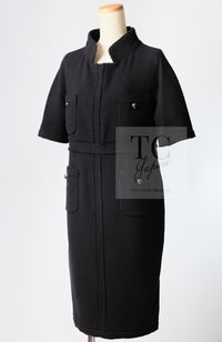 CHANEL 12S Black Wool Leelee Sobieski Tweed Dress 44 シャネル ブラック ウール ココボタン ツイード ドレス ワンピース 即発