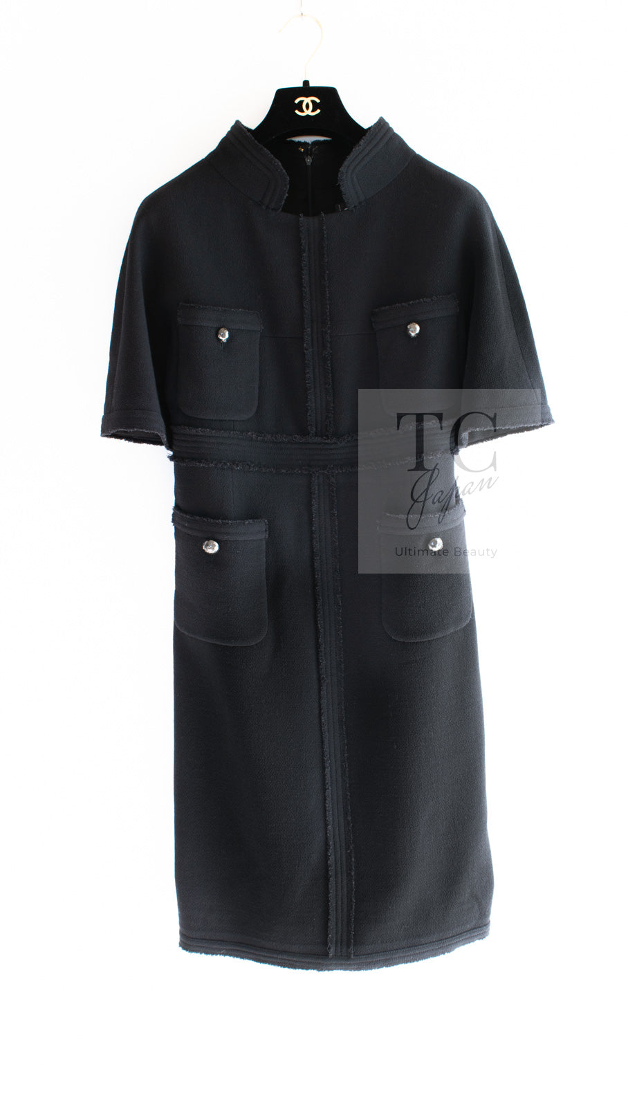 CHANEL 12S Black Wool Leelee Sobieski Tweed Dress 44 シャネル ブラック ウール ココボタン ツイード ドレス ワンピース 即発