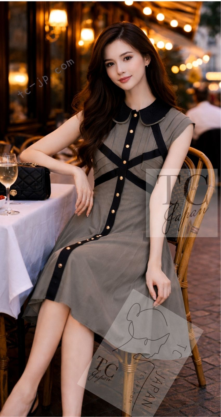 CHANEL 08A Olive Silk Leather Trim Pleated Dress 38 シャネル オリーブ シルク カーフ レザー トリム プリーツ ワンピース 即発
