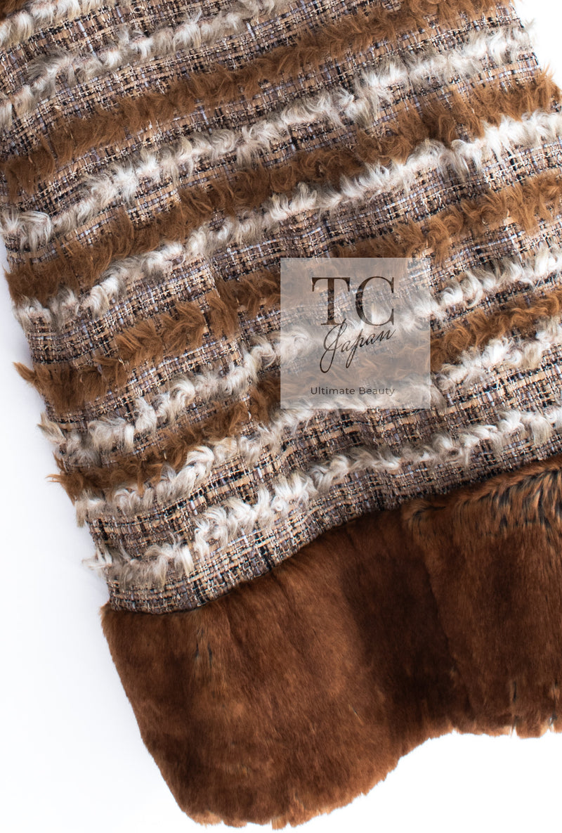 CHANEL 10A Brown Beige Fantasy Fur Tweed Dress 44 シャネル ブラウン ベージュ ファンタジー ファー ツイード ワンピース 即発