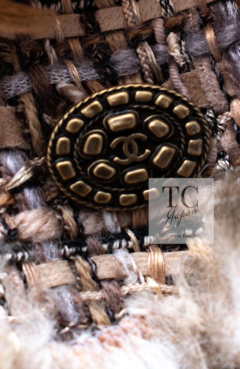 CHANEL 10A Brown Beige Fantasy Fur Tweed Dress 44 シャネル ブラウン ベージュ ファンタジー ファー ツイード ワンピース 即発