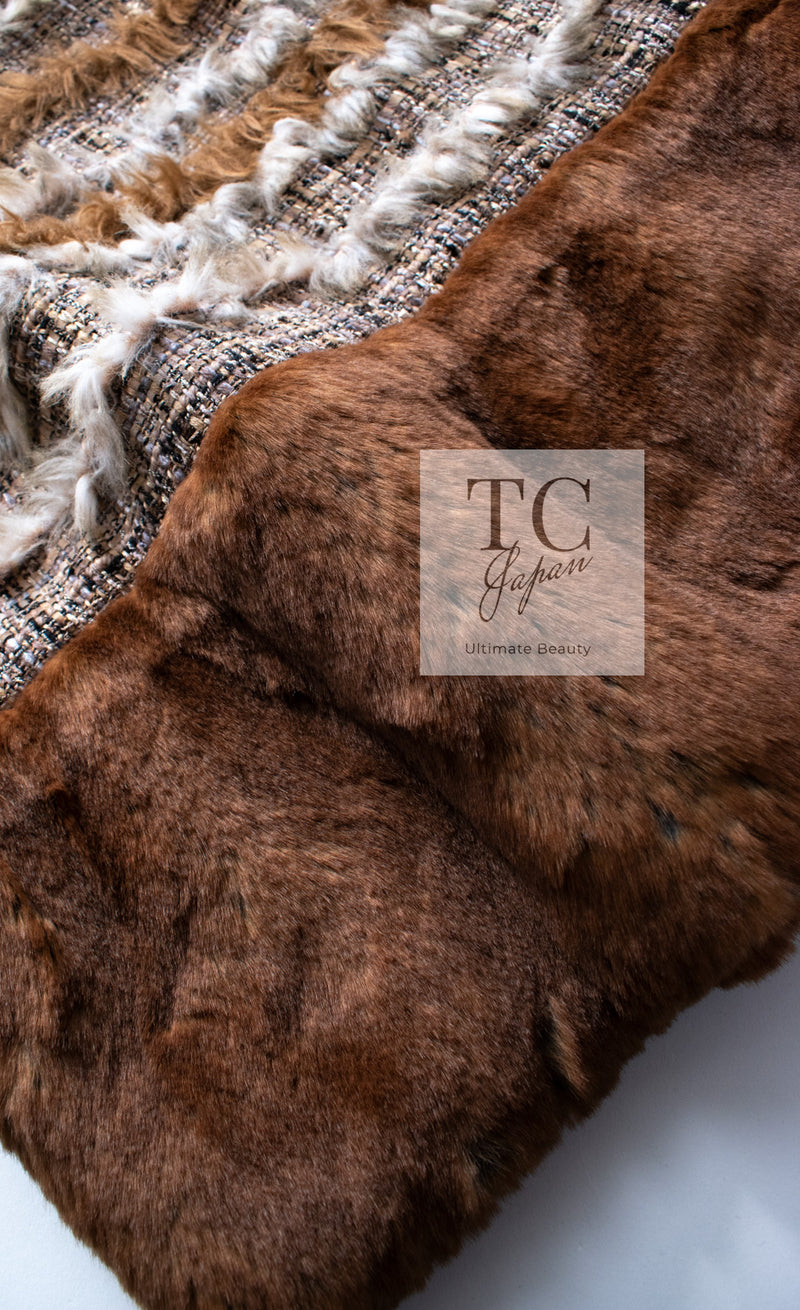 CHANEL 10A Brown Beige Fantasy Fur Tweed Dress 44 シャネル ブラウン ベージュ ファンタジー ファー ツイード ワンピース 即発