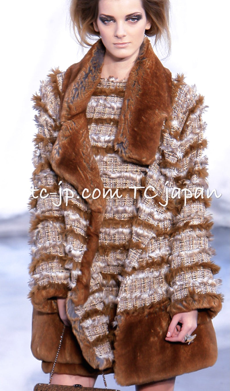 CHANEL 10A Brown Beige Fantasy Fur Tweed Dress 44 シャネル ブラウン ベージュ ファンタジー ファー ツイード ワンピース 即発