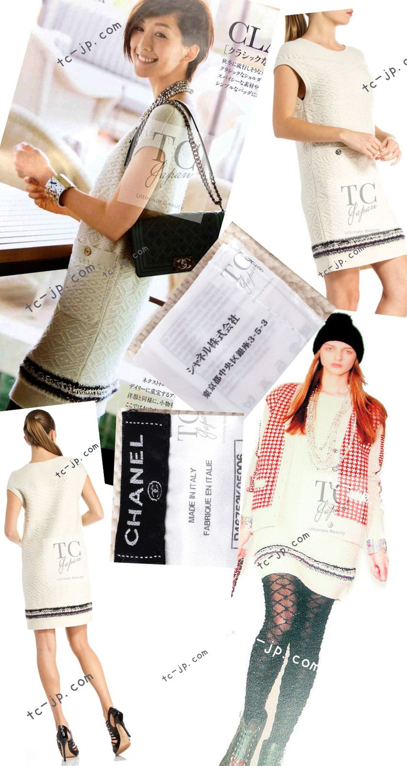 CHANEL 13B Ivory CC Logo Buttons Cashmere Knit Dress 42 シャネル アイボリー ココボタン カシミア 100% ニット ワンピース 即発