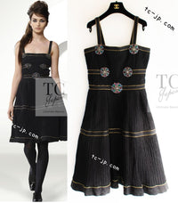 CHANEL 08PF Black Swarovski Flower Jeweled Dress 40 シャネル ブラック スワロフスキー フラワー ジュエリー ワンピース ドレス 即発