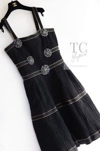 CHANEL 08PF Black Swarovski Flower Jeweled Dress 40 シャネル ブラック スワロフスキー フラワー ジュエリー ワンピース ドレス 即発