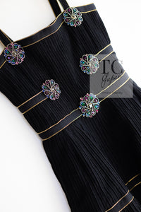 CHANEL 08PF Black Swarovski Flower Jeweled Dress 40 シャネル ブラック スワロフスキー フラワー ジュエリー ワンピース ドレス 即発