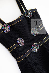 CHANEL 08PF Black Swarovski Flower Jeweled Dress 40 シャネル ブラック スワロフスキー フラワー ジュエリー ワンピース ドレス 即発