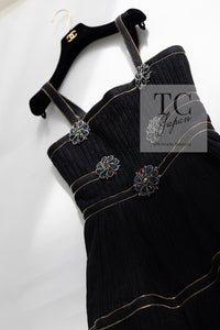 CHANEL 08PF Black Swarovski Flower Jeweled Dress 40 シャネル ブラック スワロフスキー フラワー ジュエリー ワンピース ドレス 即発