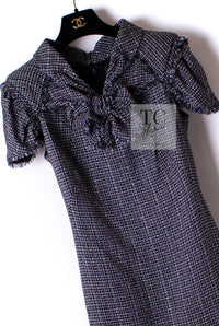 CHANEL 09S Black Navy Purple Bow Tweed Dress 38 シャネル ブラック ネイビー パープル リボン ツイード ワンピース 即発