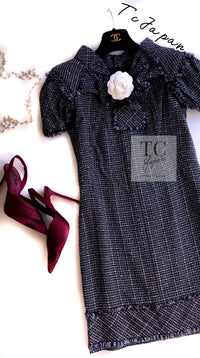 CHANEL 09S Black Navy Purple Bow Tweed Dress 38 シャネル ブラック ネイビー パープル リボン ツイード ワンピース 即発