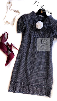 CHANEL 09S Black Navy Purple Bow Tweed Dress 38 シャネル ブラック ネイビー パープル リボン ツイード ワンピース 即発