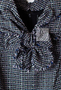 CHANEL 09S Black Navy Purple Bow Tweed Dress 38 シャネル ブラック ネイビー パープル リボン ツイード ワンピース 即発