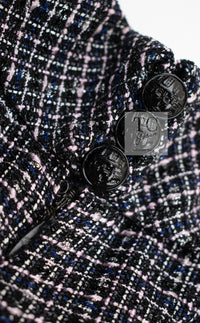 CHANEL 09S Black Navy Purple Bow Tweed Dress 38 シャネル ブラック ネイビー パープル リボン ツイード ワンピース 即発