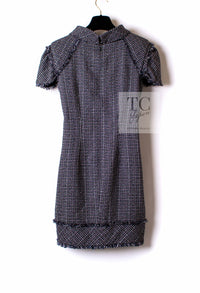 CHANEL 09S Black Navy Purple Bow Tweed Dress 38 シャネル ブラック ネイビー パープル リボン ツイード ワンピース 即発