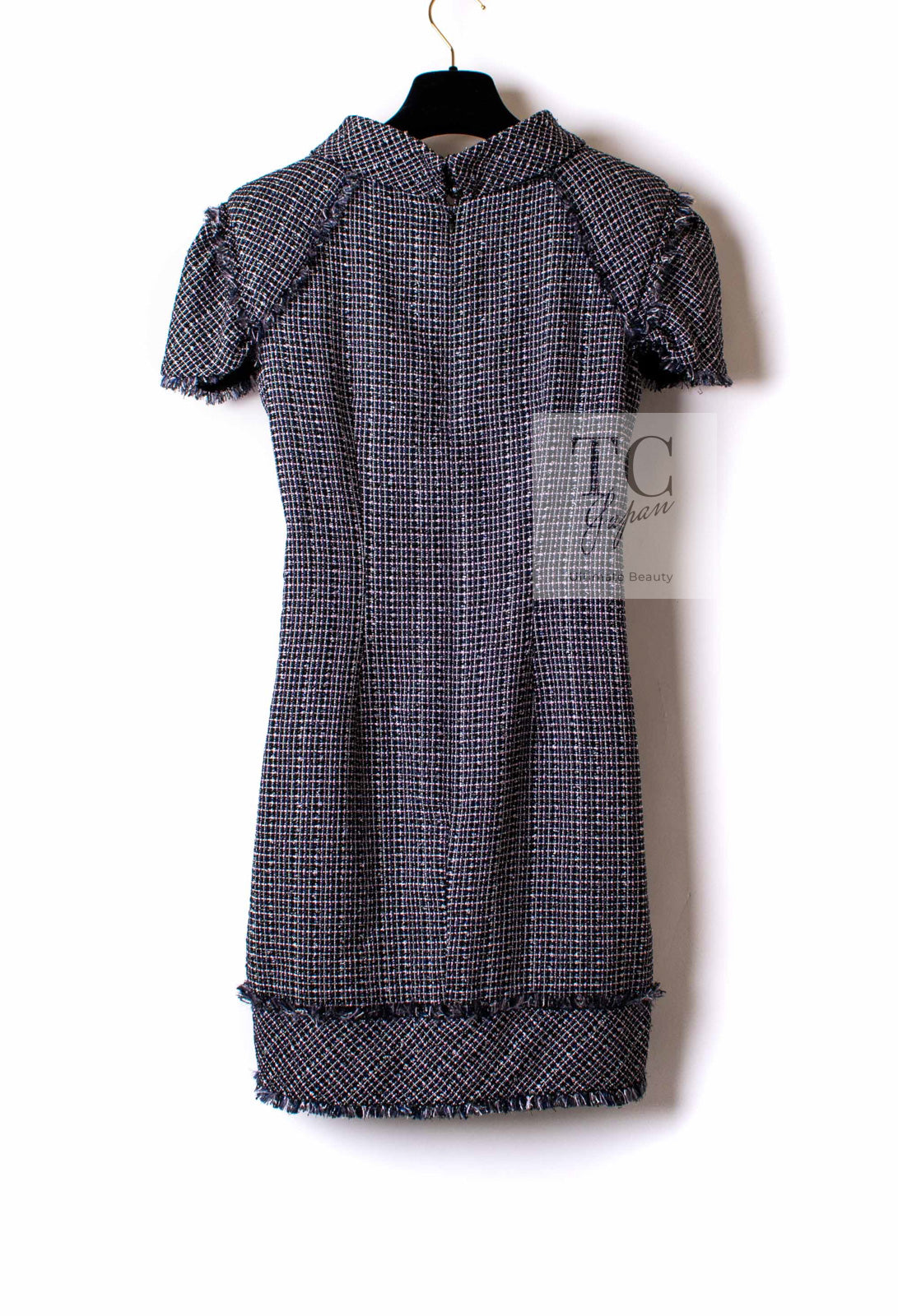 CHANEL 09S Black Navy Purple Bow Tweed Dress 38 シャネル ブラック ネイビー パープル リボン ツイード ワンピース 即発