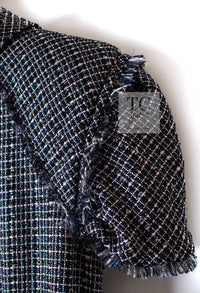 CHANEL 09S Black Navy Purple Bow Tweed Dress 38 シャネル ブラック ネイビー パープル リボン ツイード ワンピース 即発