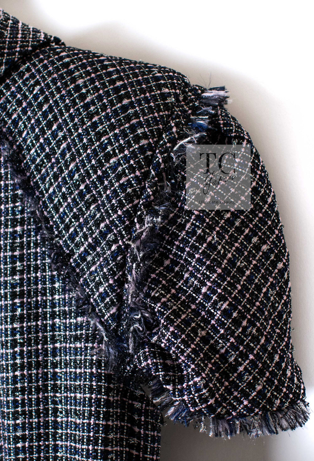 CHANEL 09S Black Navy Purple Bow Tweed Dress 38 シャネル ブラック ネイビー パープル リボン ツイード ワンピース 即発