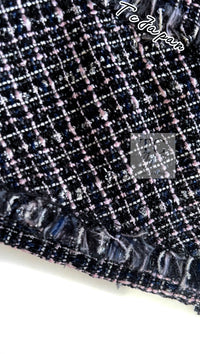 CHANEL 09S Black Navy Purple Bow Tweed Dress 38 シャネル ブラック ネイビー パープル リボン ツイード ワンピース 即発