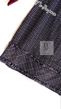 CHANEL 09S Black Navy Purple Bow Tweed Dress 38 シャネル ブラック ネイビー パープル リボン ツイード ワンピース 即発