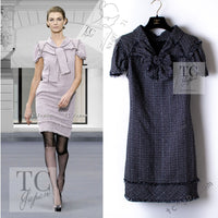 CHANEL 09S Black Navy Purple Bow Tweed Dress 38 シャネル ブラック ネイビー パープル リボン ツイード ワンピース 即発
