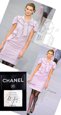 CHANEL 09S Black Navy Purple Bow Tweed Dress 38 シャネル ブラック ネイビー パープル リボン ツイード ワンピース 即発
