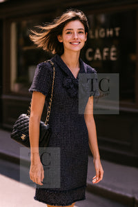 CHANEL 09S Black Navy Purple Bow Tweed Dress 38 シャネル ブラック ネイビー パープル リボン ツイード ワンピース 即発