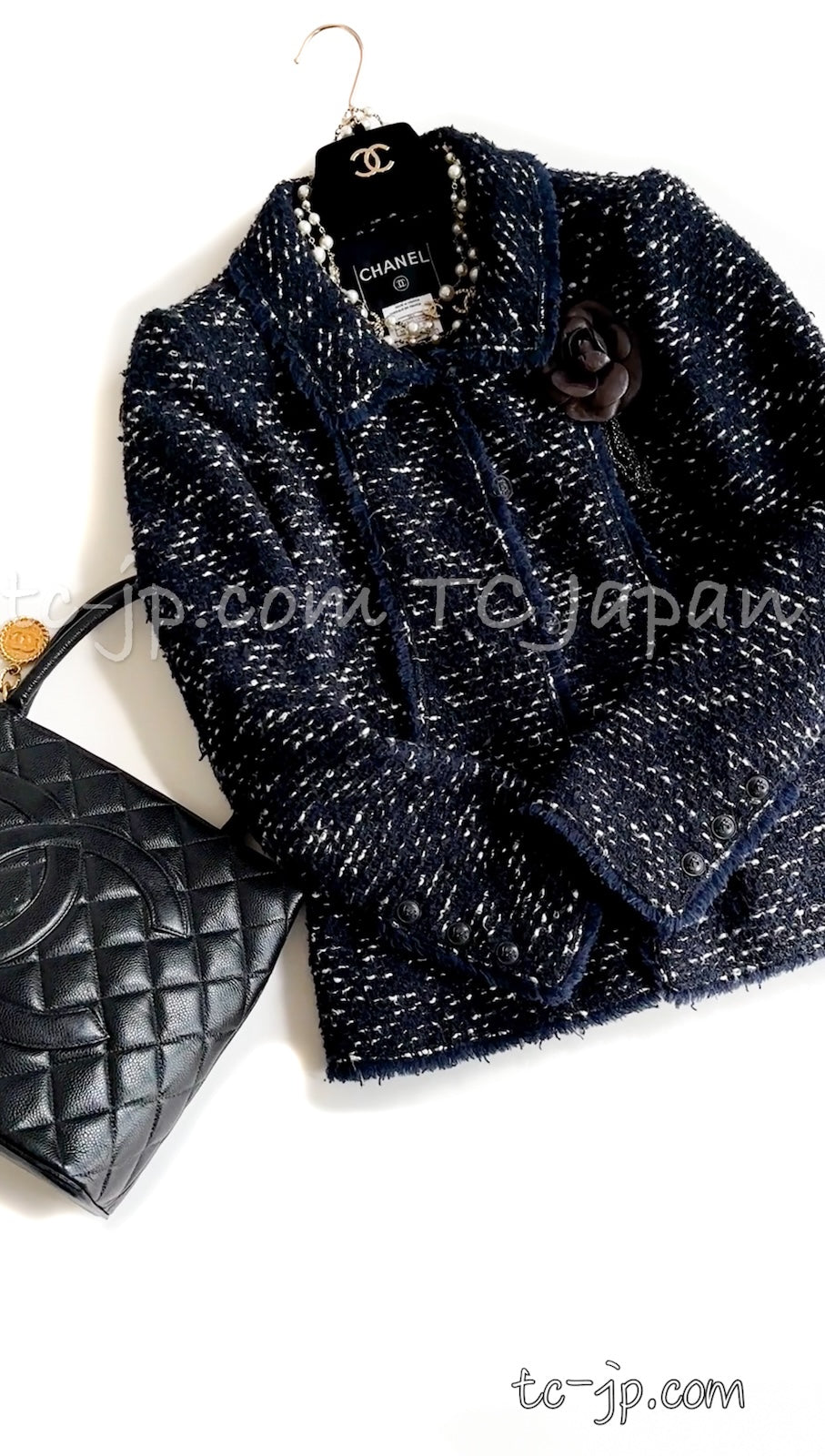 シャネル ジャケット CHANEL 04A ネイビー ブラック ツイード 40 – TC