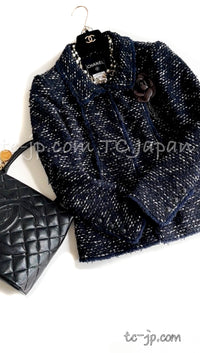 CHANEL 04A Navy Black Tweed Jacket 40 シャネル ネイビー ブラック ツイード ジャケット 即発