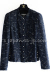 CHANEL 04S Black Navy Metallic Pearl Button Jacket 34 シャネル ブラック ネイビー メタリック パールボタン ジャケット 即発