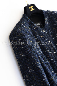 CHANEL 04S Black Navy Metallic Pearl Button Jacket 34 シャネル ブラック ネイビー メタリック パールボタン ジャケット 即発