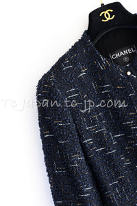 CHANEL 04S Black Navy Metallic Pearl Button Jacket 34 シャネル ブラック ネイビー メタリック パールボタン ジャケット 即発