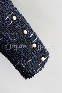 CHANEL 04S Black Navy Metallic Pearl Button Jacket 34 シャネル ブラック ネイビー メタリック パールボタン ジャケット 即発