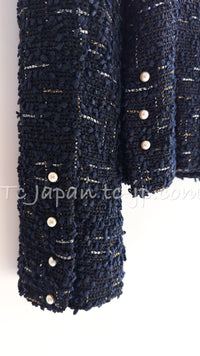 CHANEL 04S Black Navy Metallic Pearl Button Jacket 34 シャネル ブラック ネイビー メタリック パールボタン ジャケット 即発