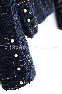 CHANEL 04S Black Navy Metallic Pearl Button Jacket 34 シャネル ブラック ネイビー メタリック パールボタン ジャケット 即発