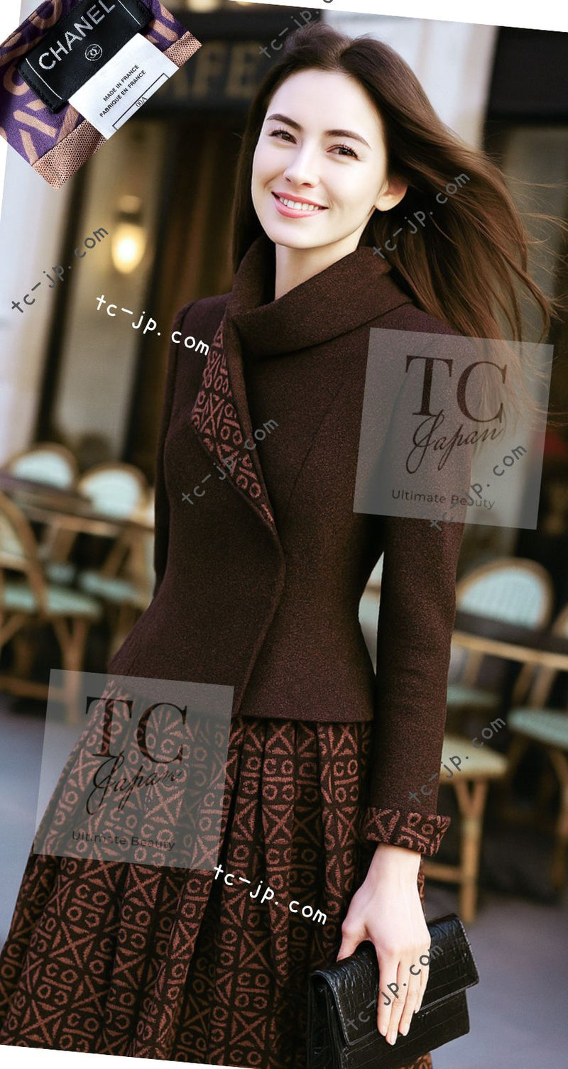 CHANEL 00A Brown Cashmere 100% Zipper Jacket Skirt Suit 38 シャネル ブラウン カシミア ジッパー ジャケット スカート スーツ 即発