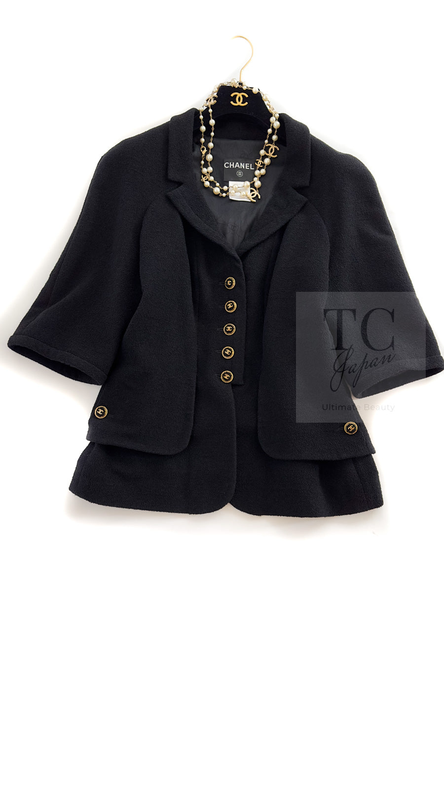 CHANEL 07S Black CC Logo Button Wool Silk Tweed Jacket 34 36 シャネル ブラック ココボタン CC ロゴ ウール シルク ツイード ジャケット 即発