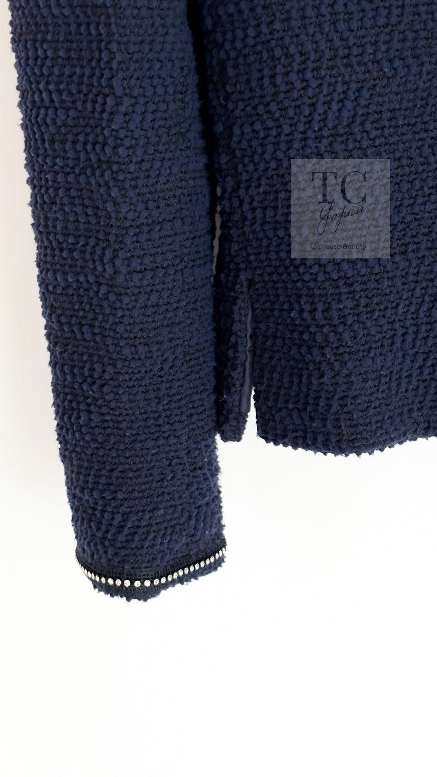 シャネル ジャケット スーツ CHANEL ネイビー ラインストーン トリム
