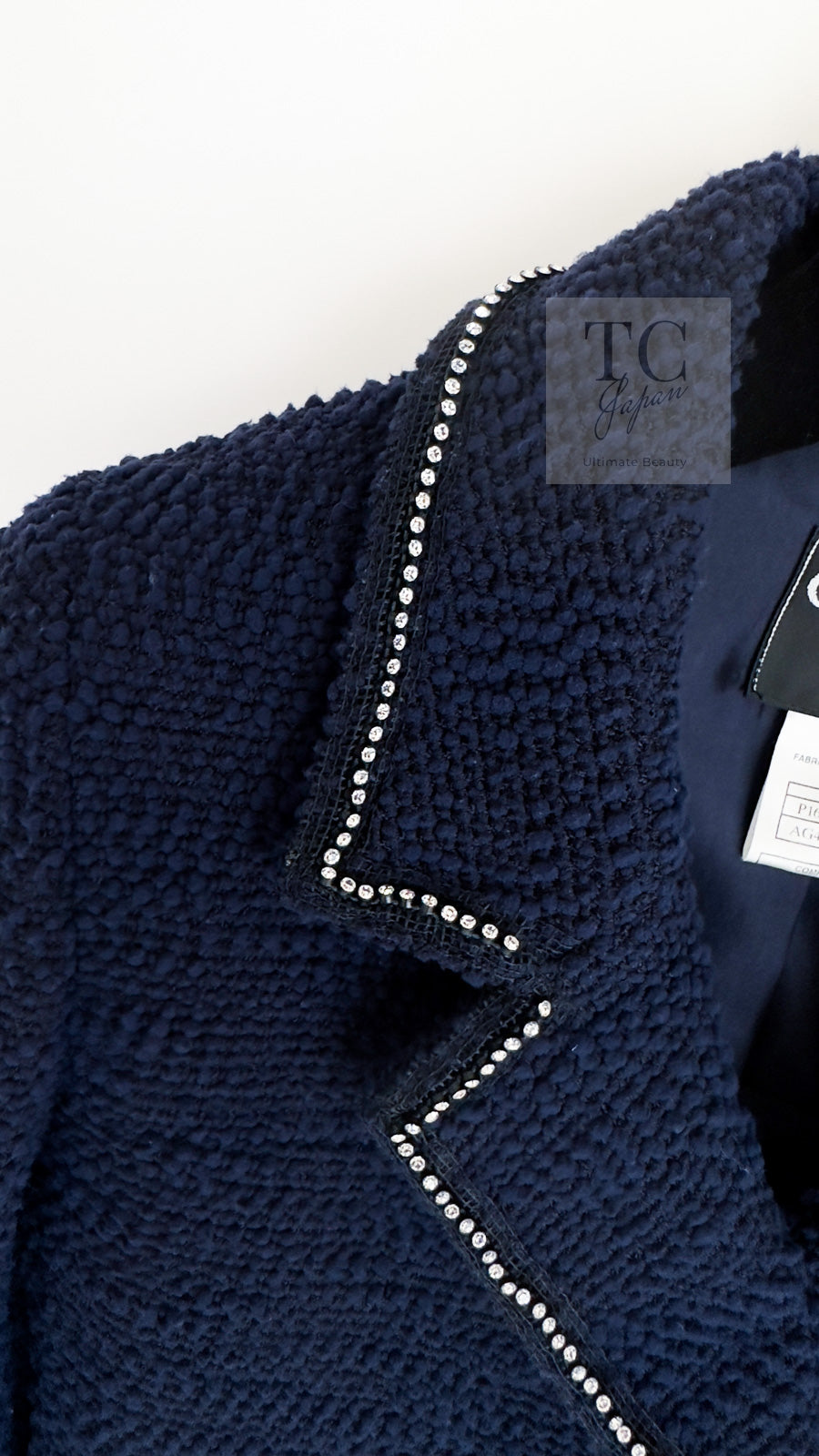 シャネル ジャケット スーツ CHANEL ネイビー ラインストーン トリム