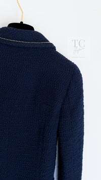 CHANEL 00A Navy Rhinestone Trim Tweed Jacket Skirt Suit 36 38 シャネル ネイビー ラインストーン トリム ツイード ジャケット スカート スーツ 即発